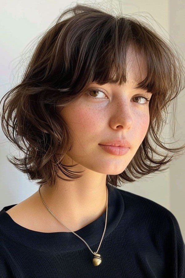 Wavy Bob with Soft Full Bangs