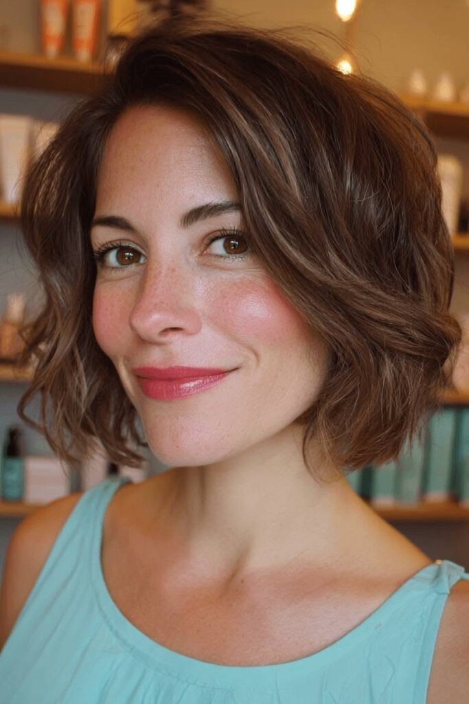 Wavy Bob with Soft Side-Swept Bangs