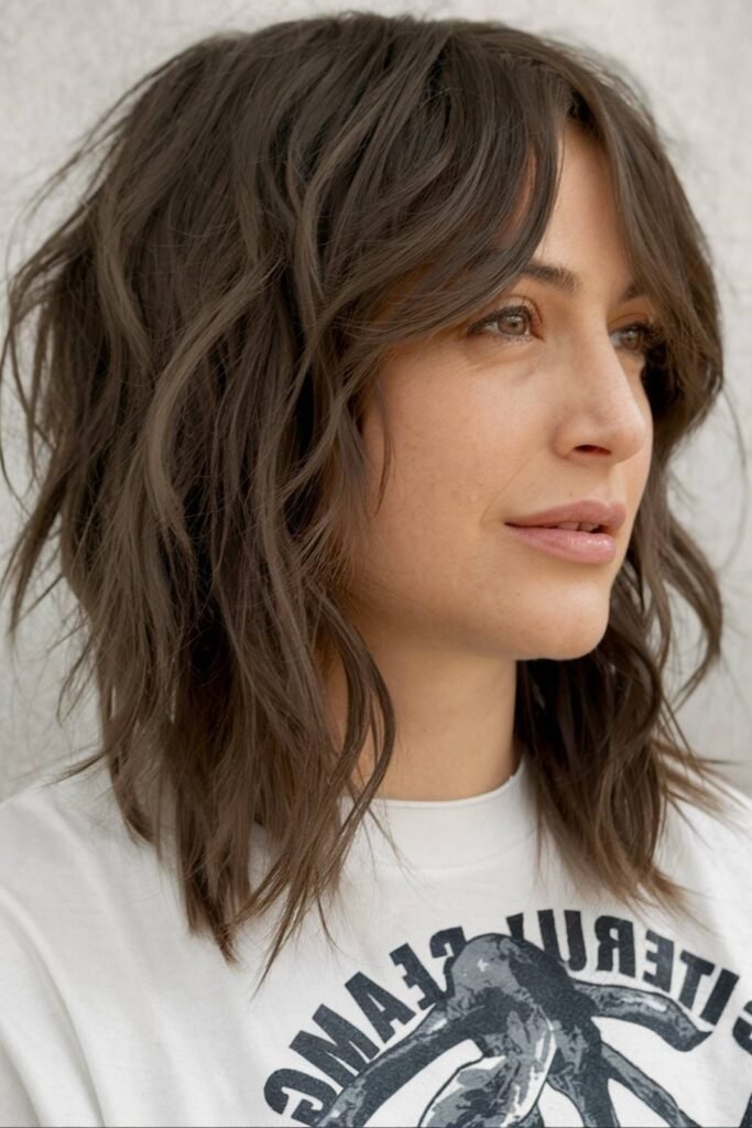 Wavy Brown Bob with Face-Framing Layers