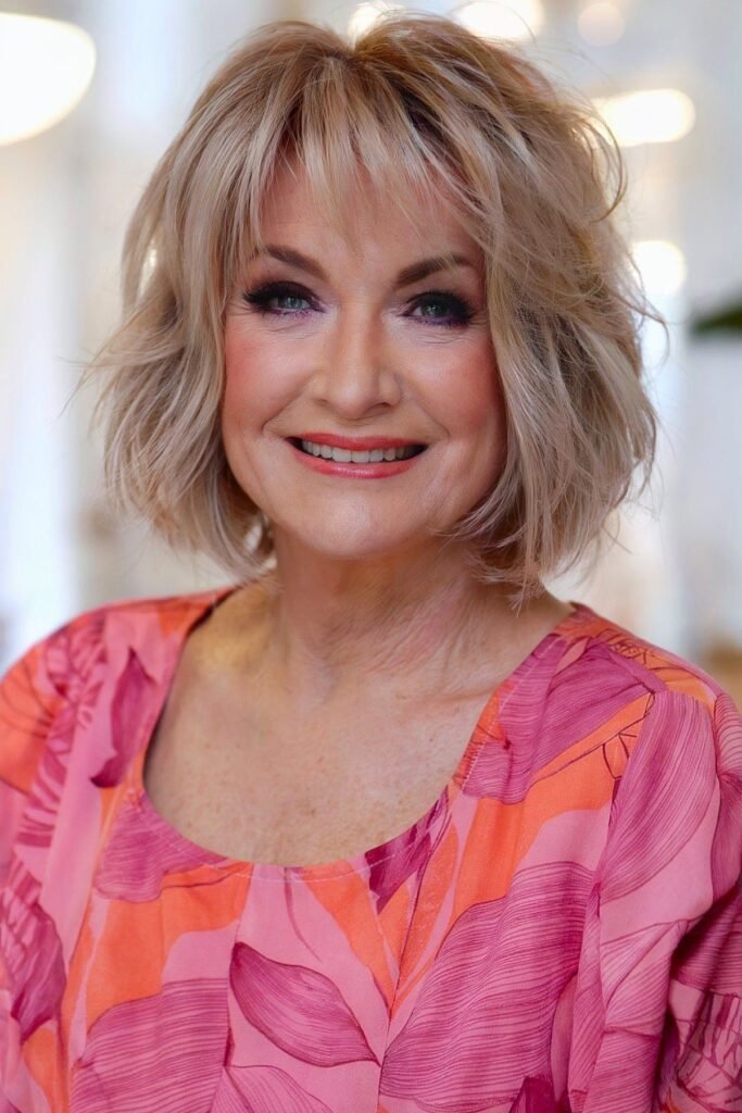 Wavy Layered Bob with Curtain Bangs