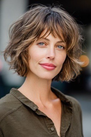 Wavy Layered Bob with Highlighted Waves