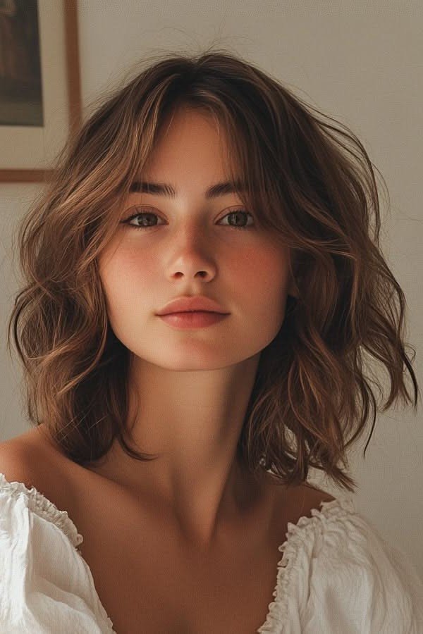 Wavy Layered Bob with Soft Fringe