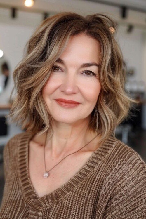 Wavy Layered Bob with Soft Highlights