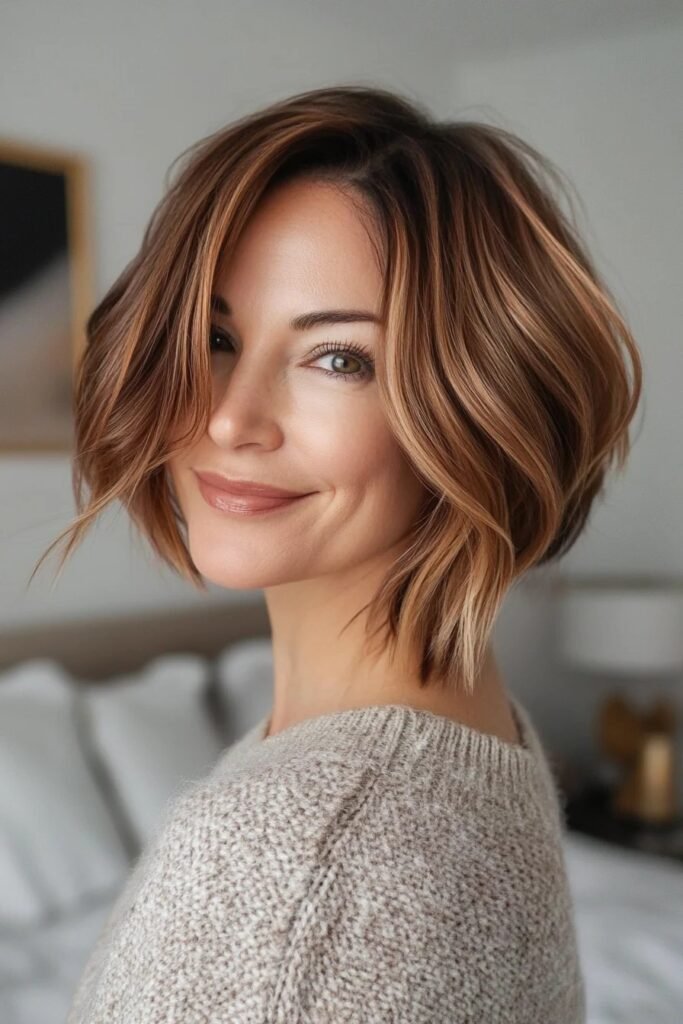 Wavy Layered Bob with Subtle Highlights