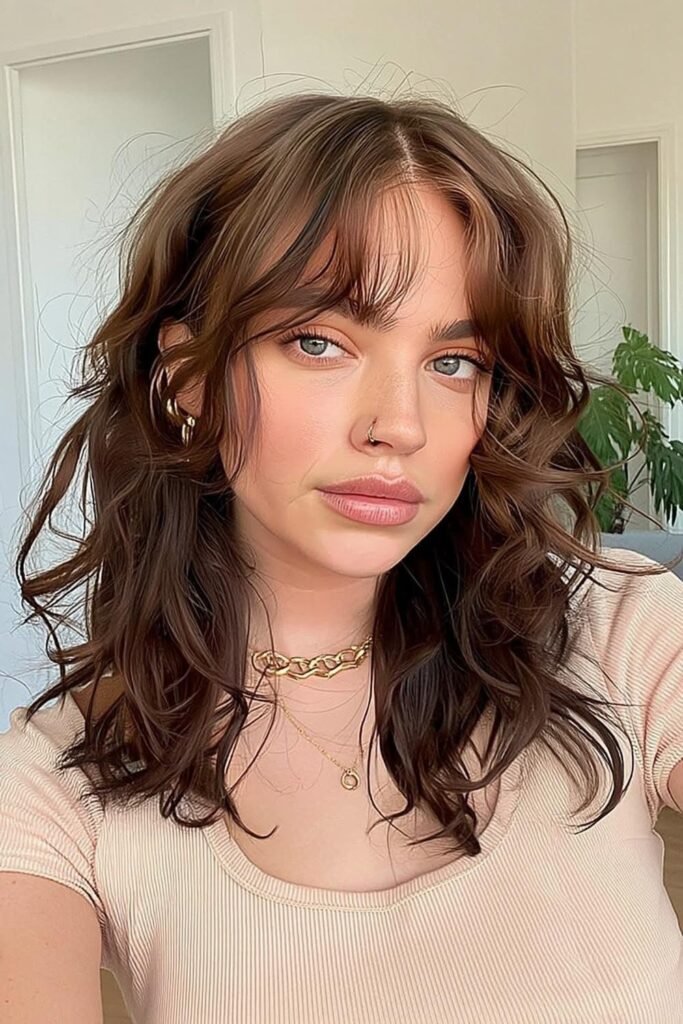 Wavy Medium-Length Shag with Textured Bangs