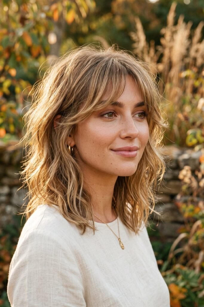 Wavy Shag Cut with Textured Curtain Bangs