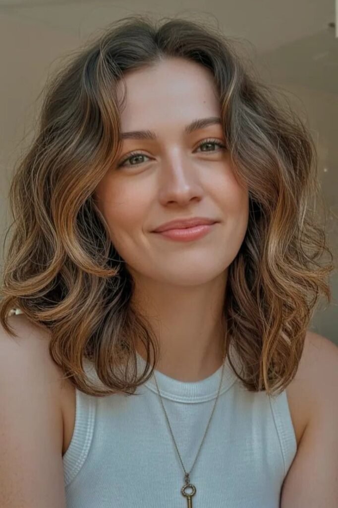 Wavy Shoulder-Length Bob with Center Part