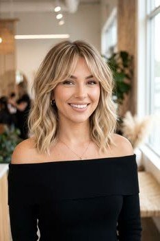 Wavy Shoulder-Length Cut with Curtain Bangs
