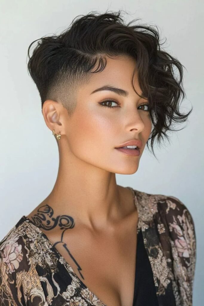 Wavy Side-Swept Pixie Cut with Undercut
