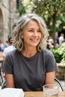 Wavy Silver Bob with Side Part