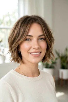 Wavy Textured Bob with Center Part