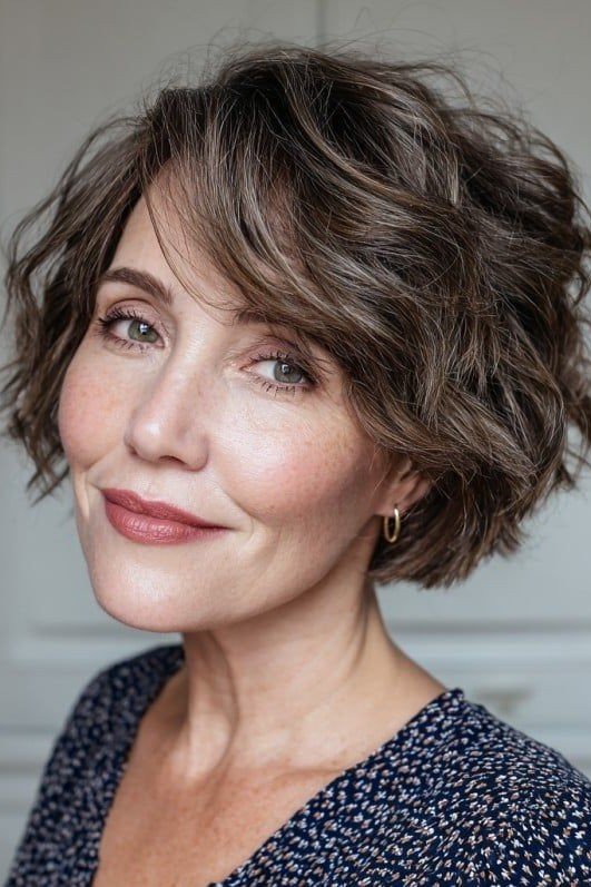 Wavy Textured Bob with Side-Swept Fringe