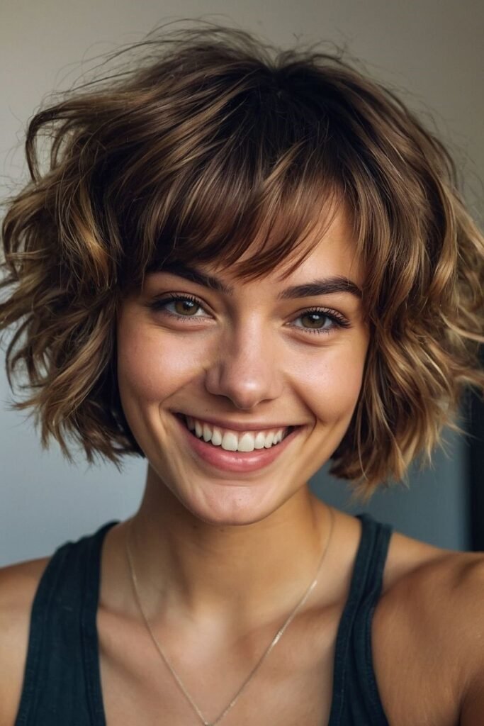 Wavy Textured Bob with Wispy Bangs