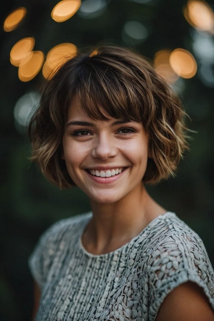 Wavy Textured Bob with Wispy Bangs
