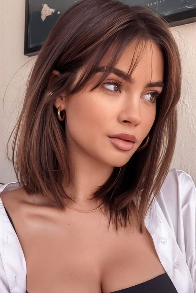 Wispy Bangs with Shoulder-Length Textured Hair