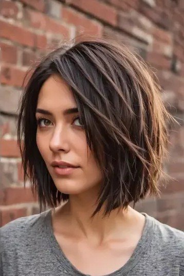 Wispy Brunette Bob with Piecey Texture