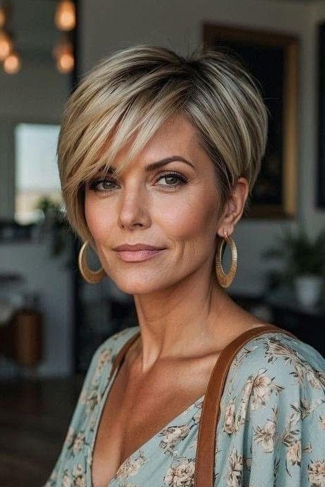 Wispy Layered Bob with Side-Swept Fringe