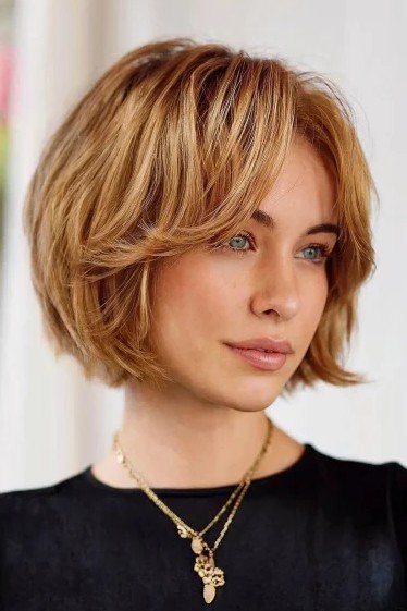 Wispy Layered Bob with Soft Curtain Bangs