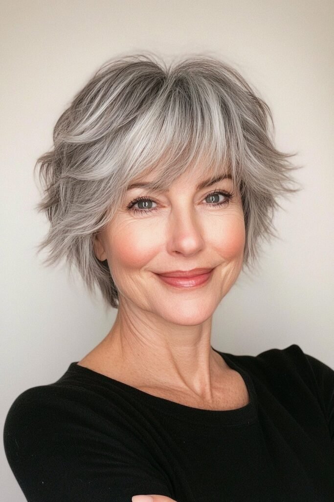 Wispy Silver Bob with Face-Framing Bangs