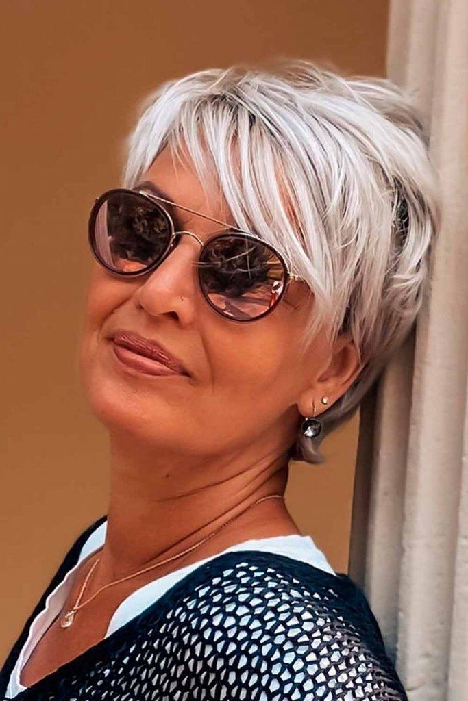 Wispy Silver Pixie with Sideswept Bangs