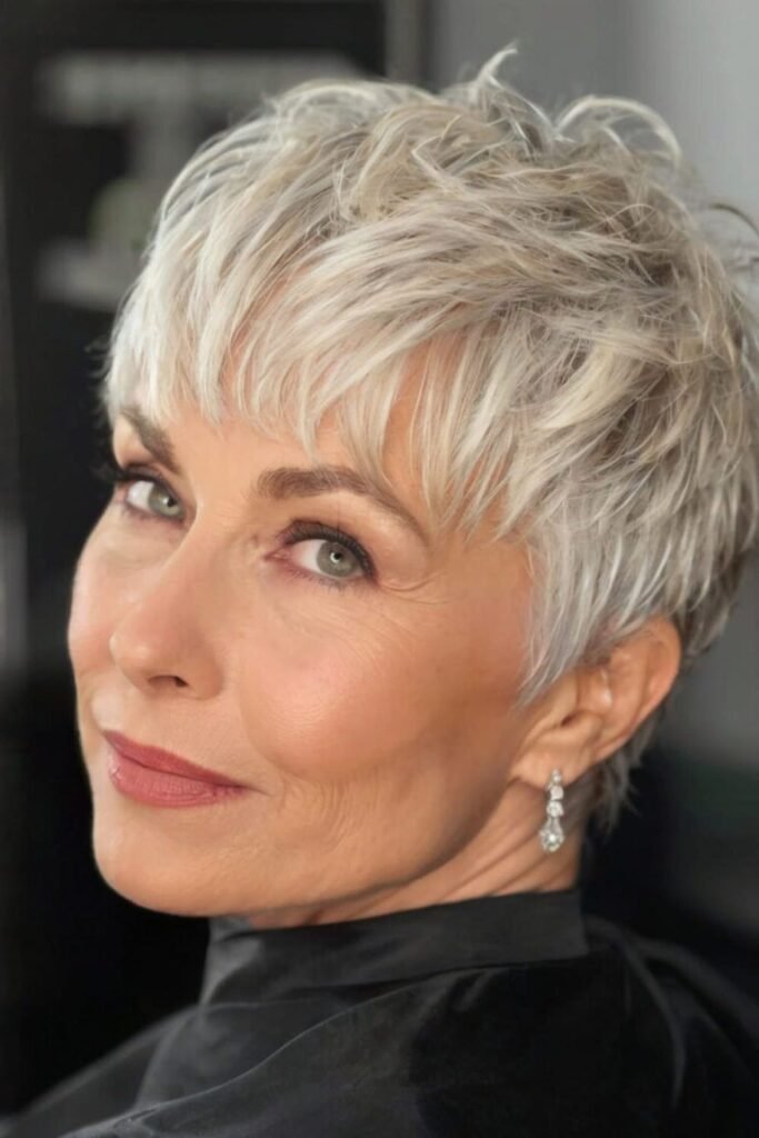 Wispy Silver Pixie with Soft Bangs