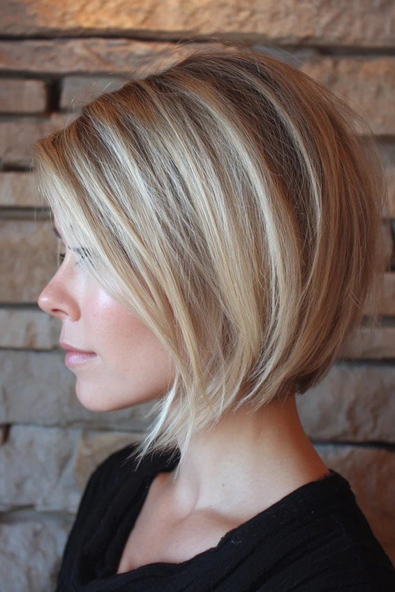 Asymmetrical Blonde Bob with Highlighted Strands