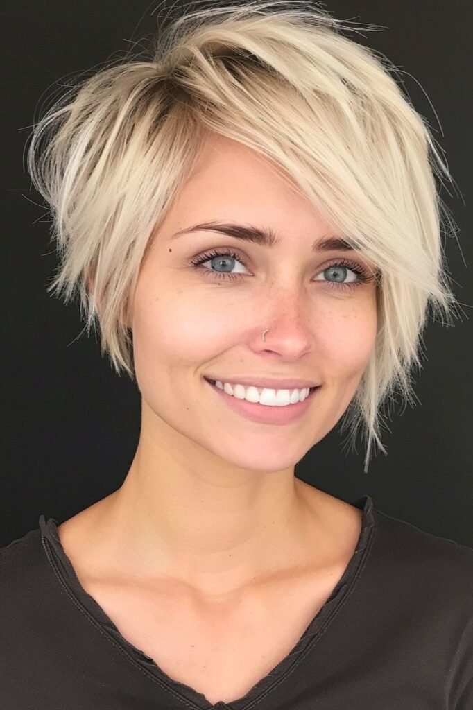 Asymmetrical Blonde Choppy Bob with Deep Side Part