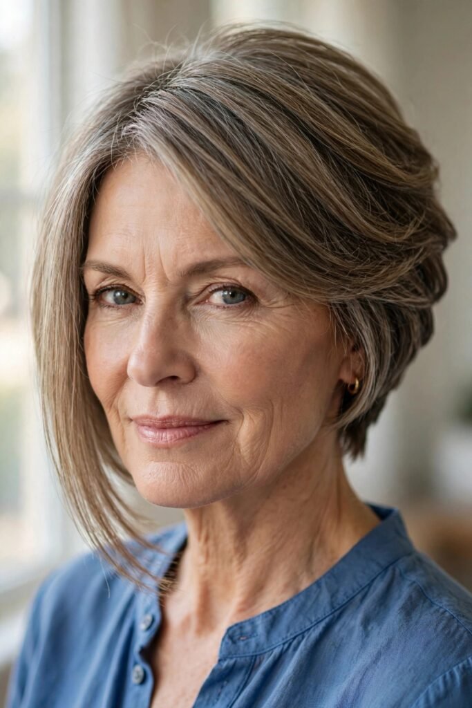 Asymmetrical Silver Bob with Side Part