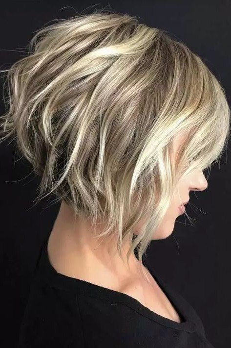 Asymmetrical Stacked Bob with Textured Blonde Layers