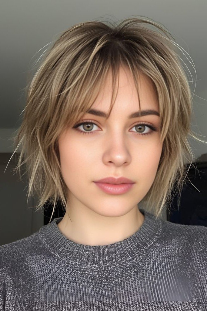 Blonde Choppy Bob with Wispy Bangs