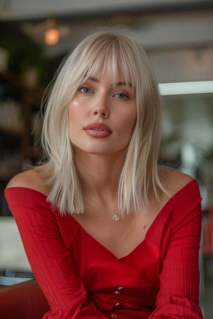 Blonde long Layered Hair with Wispy Bangs