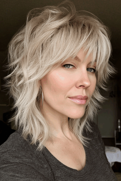 Blonde Shaggy Bob with Voluminous Crown Layers