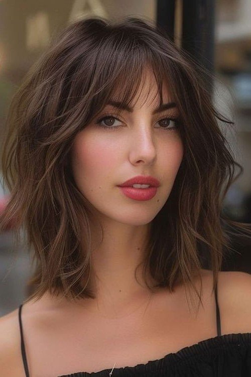 Brown Layered Shag with Wispy Bangs