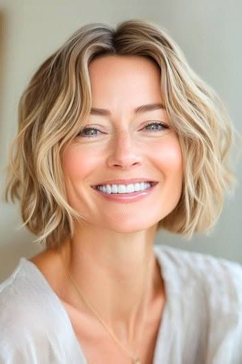 Chin-Length Bob with Center Part and Waves