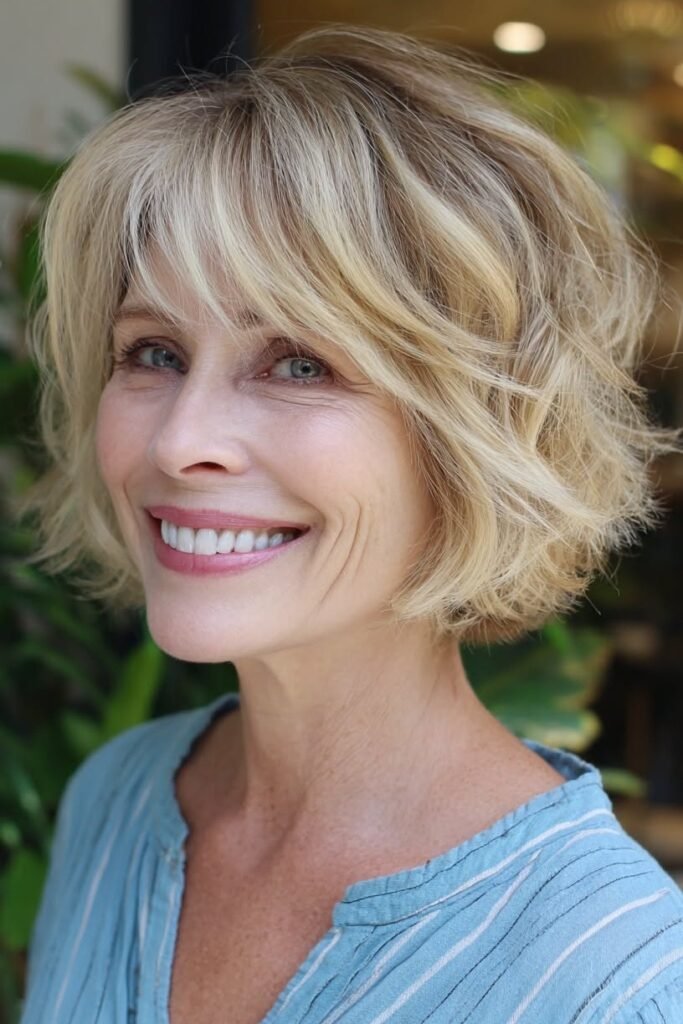 Choppy Blonde Bob with Piece-y Bangs
