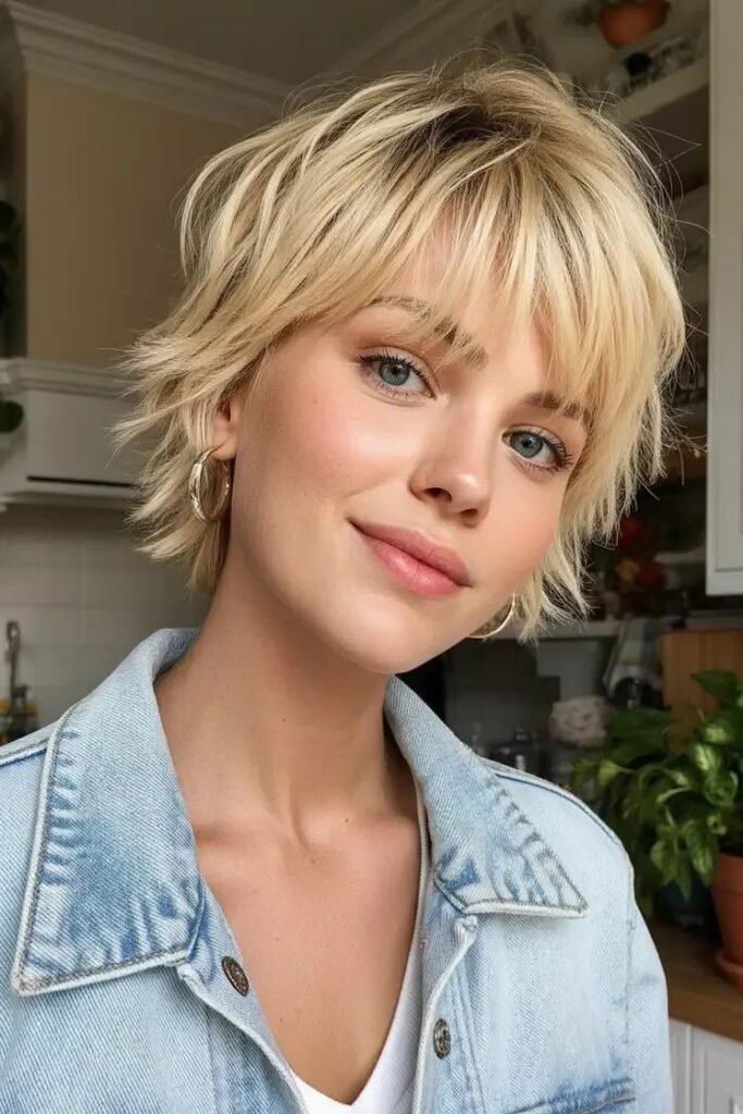 Choppy Blonde Bob with Soft Layered Bangs