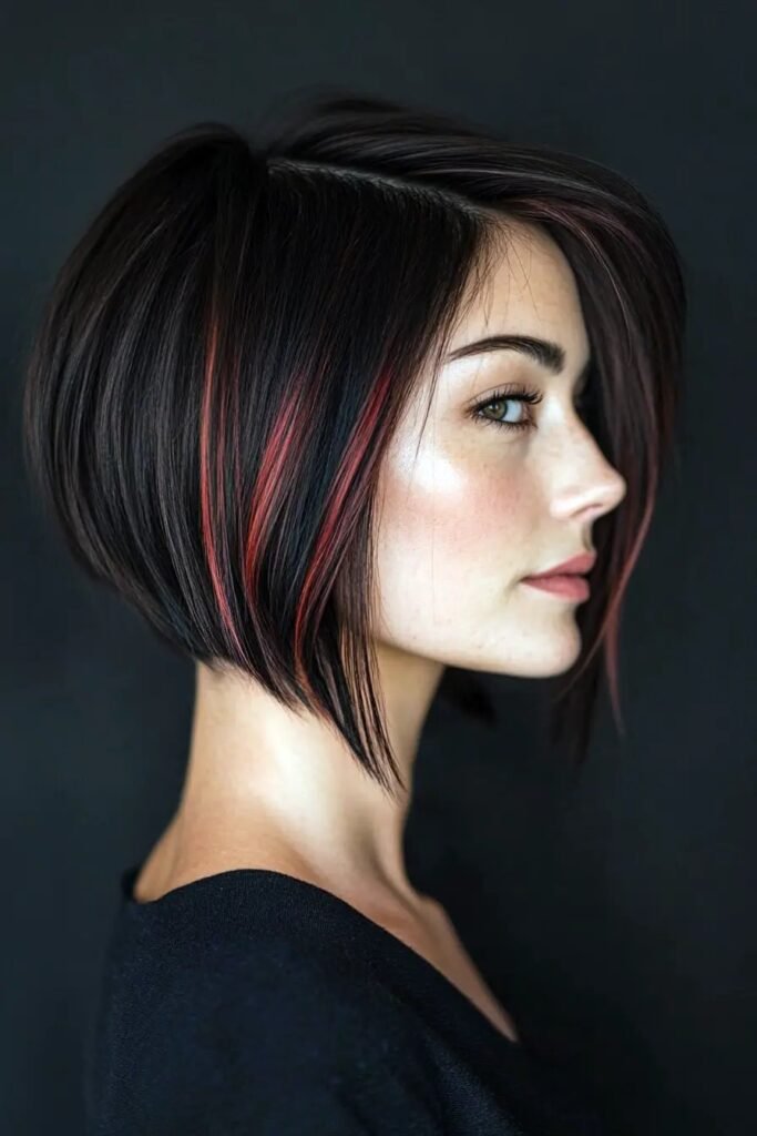 Choppy Bob with Red Highlights