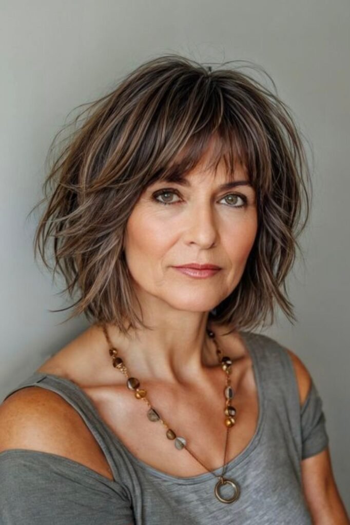 Choppy Layered Bob with Piece-y Bangs