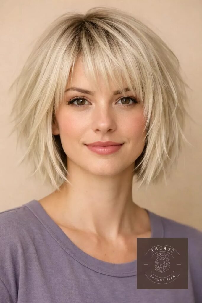 Choppy Layered Bob with Side-Swept Bangs