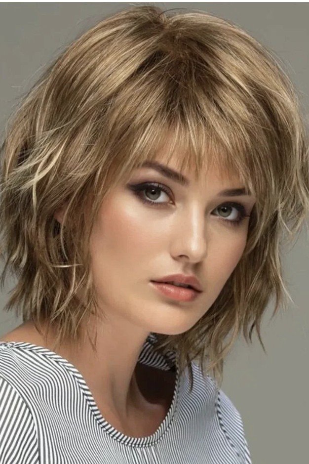 Choppy Layered Bob with Wispy Bangs