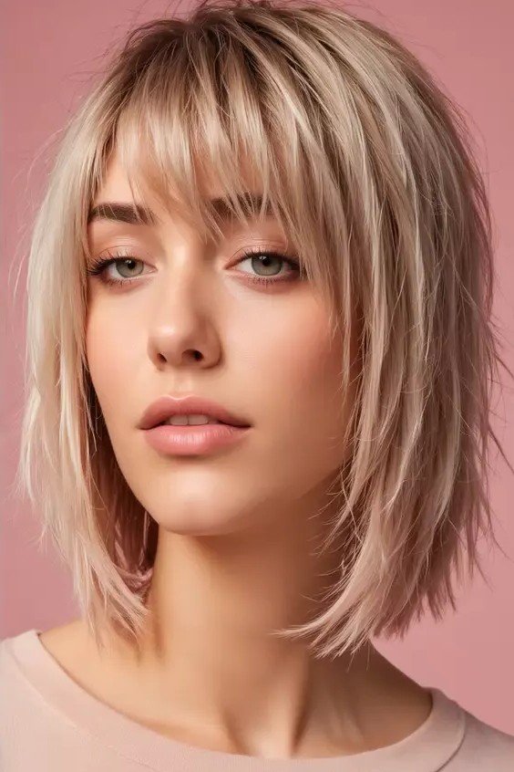 Choppy Platinum Blonde Bob with Wispy Layers