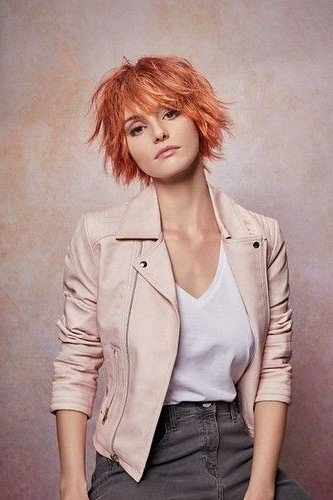 Choppy Red Shag Bob with Bangs