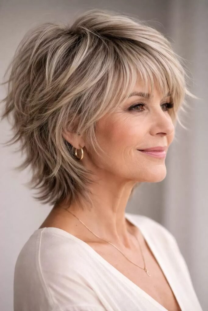 Choppy Shag Cut with Textured Layers and Bangs