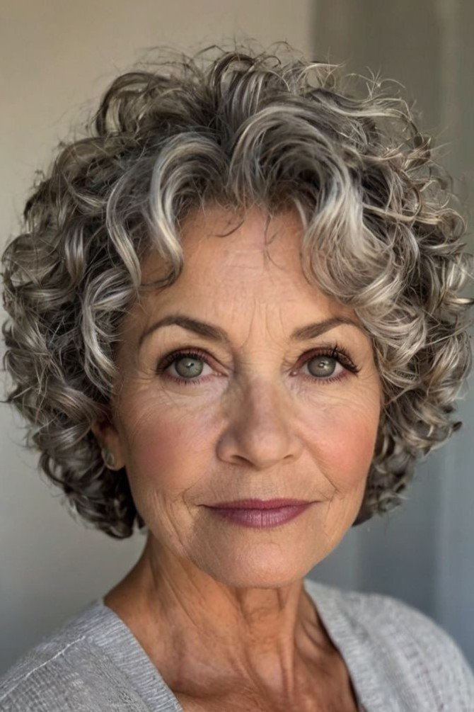 Classic Curly Gray Bob with Soft Waves