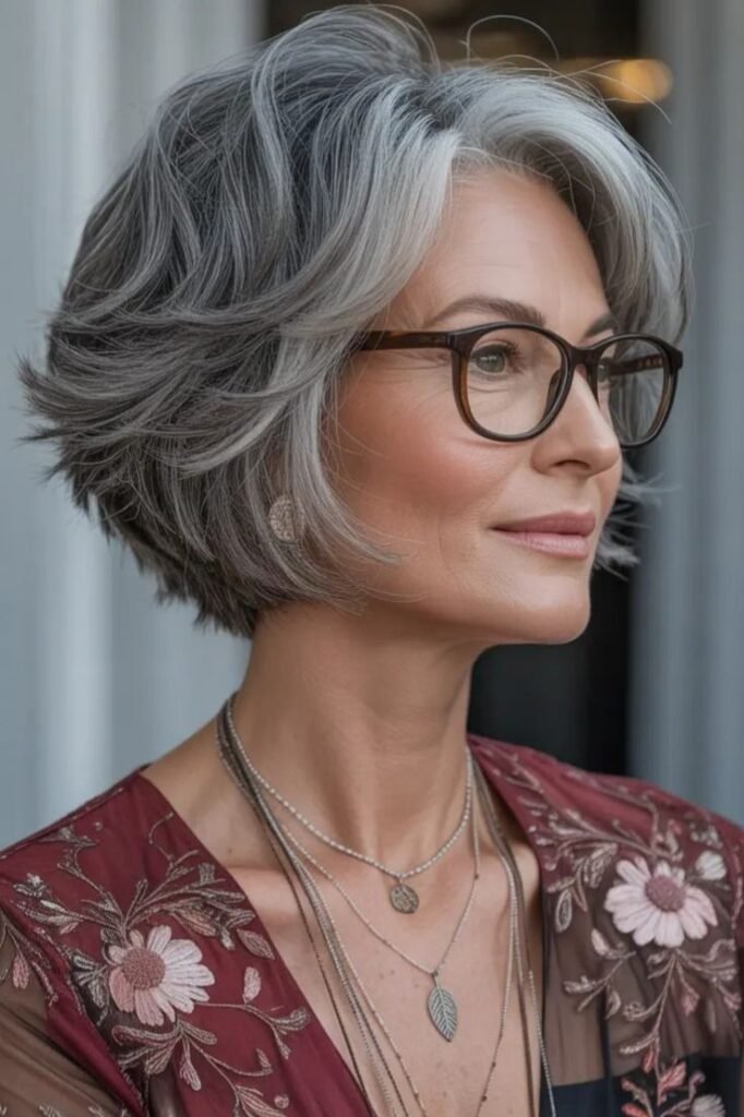 Classic Layered Bob with Glasses