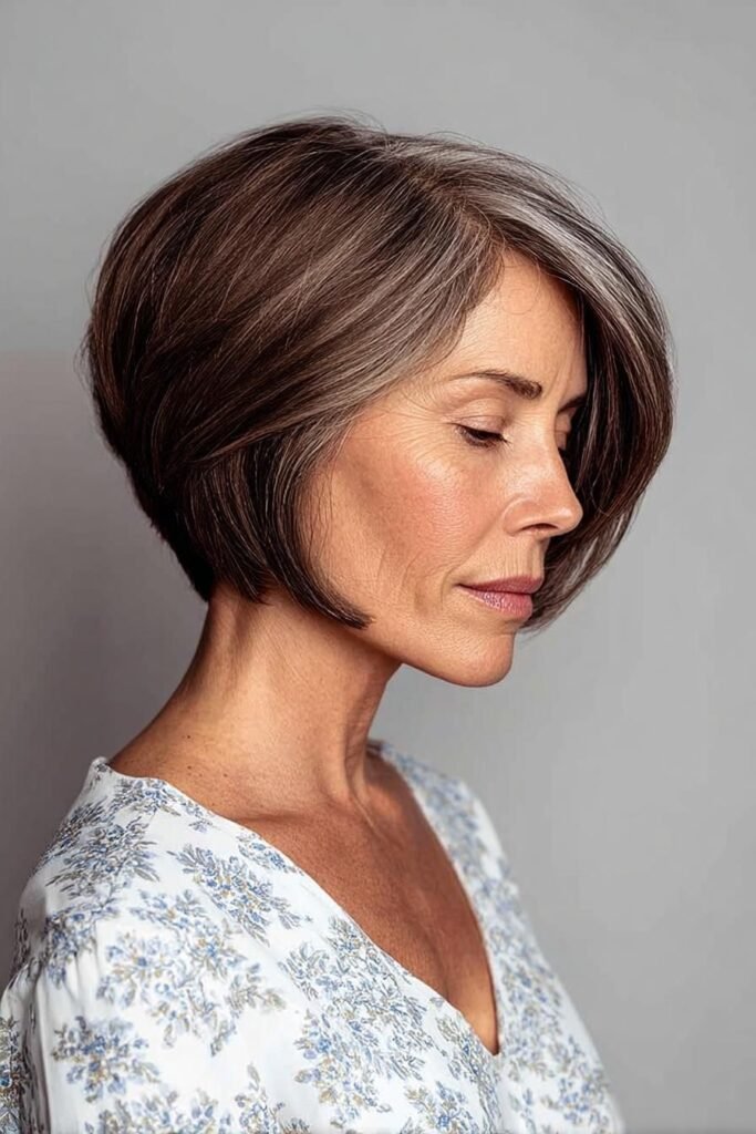 Classic Rounded Bob with Salt-and-Pepper Gray Tones