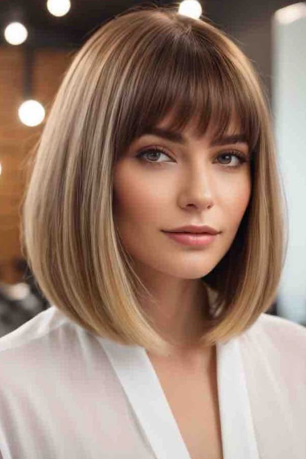 Classic Rounded Bob with Straight Bangs