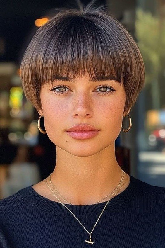 Classic Short Mushroom Bob with Straight Bangs