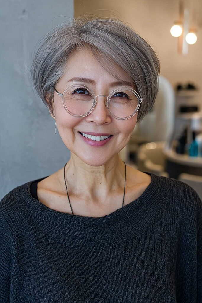 Classic Silver Bob with Soft Side Part