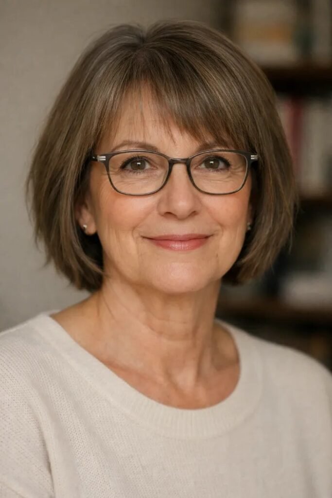 Classic Soft Bob with Side-Swept Bangs and Glasses